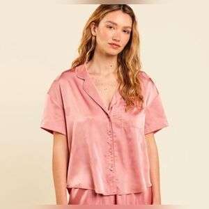 nuuds Heart Short Sleeve Pajama Top in Limited Edition Color - Dusty Rose